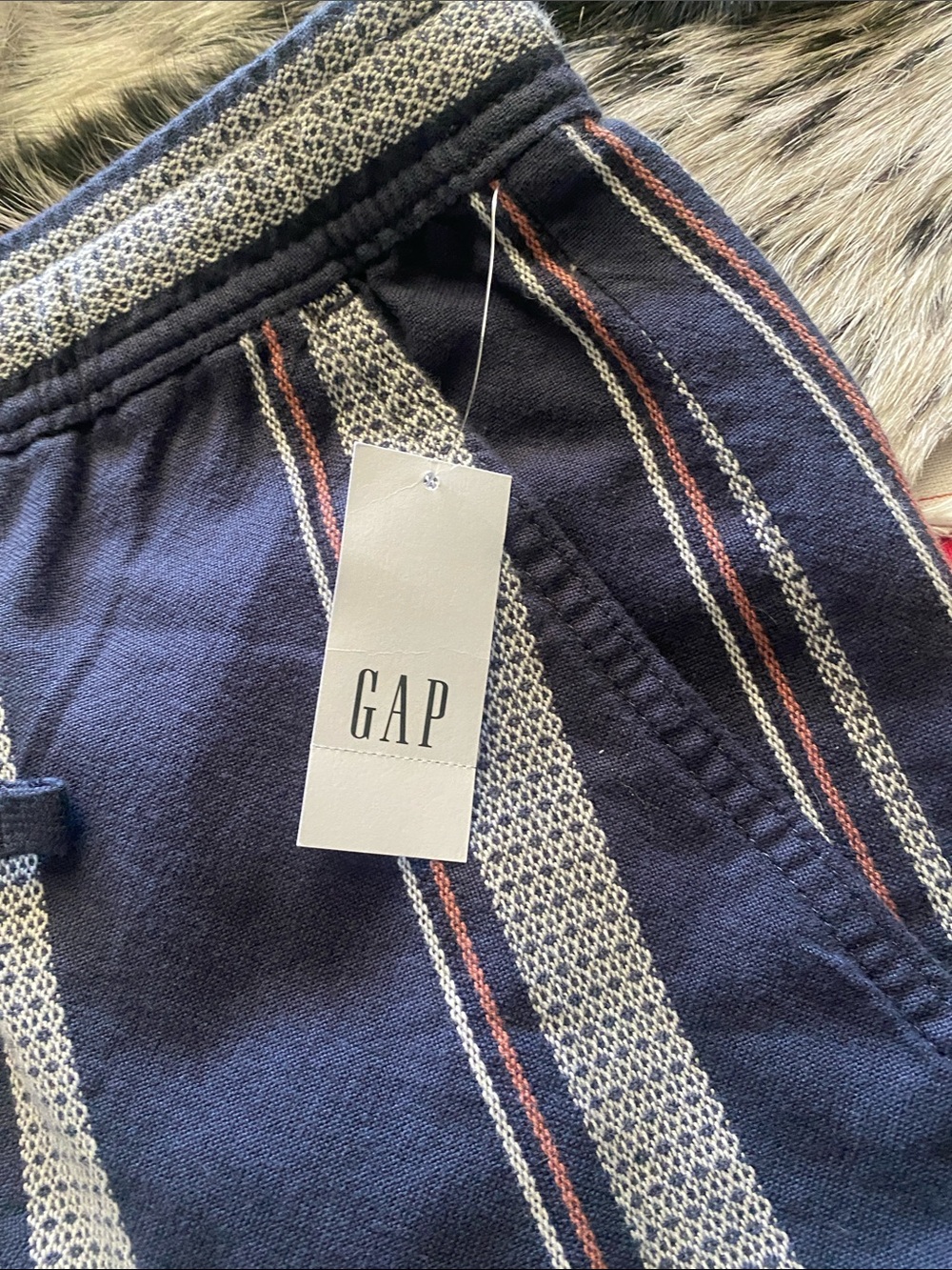 Gap 7” easy Short Casual Men's Texture Navy Stripe Cotton - Picture 3 of 7